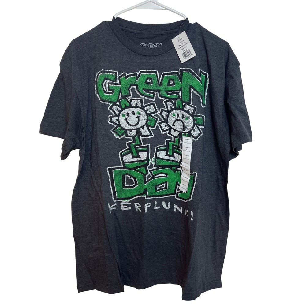 Green Day Kerplunk Band T-Shirt Mens L Charcoal Grey Flower Graphic New‎ Grunge